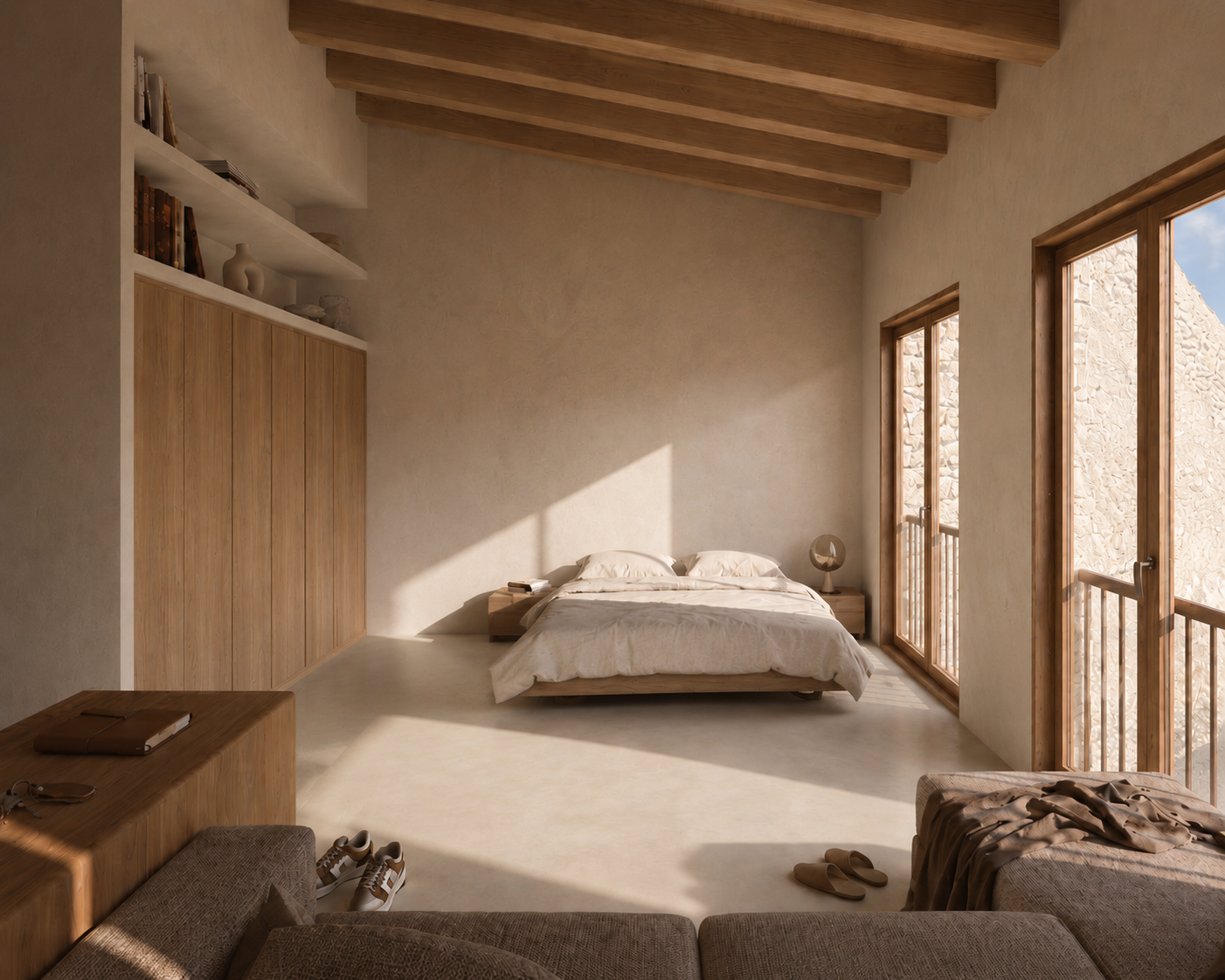 Dormitorio principal con diseno contemporaneo mediterraneo