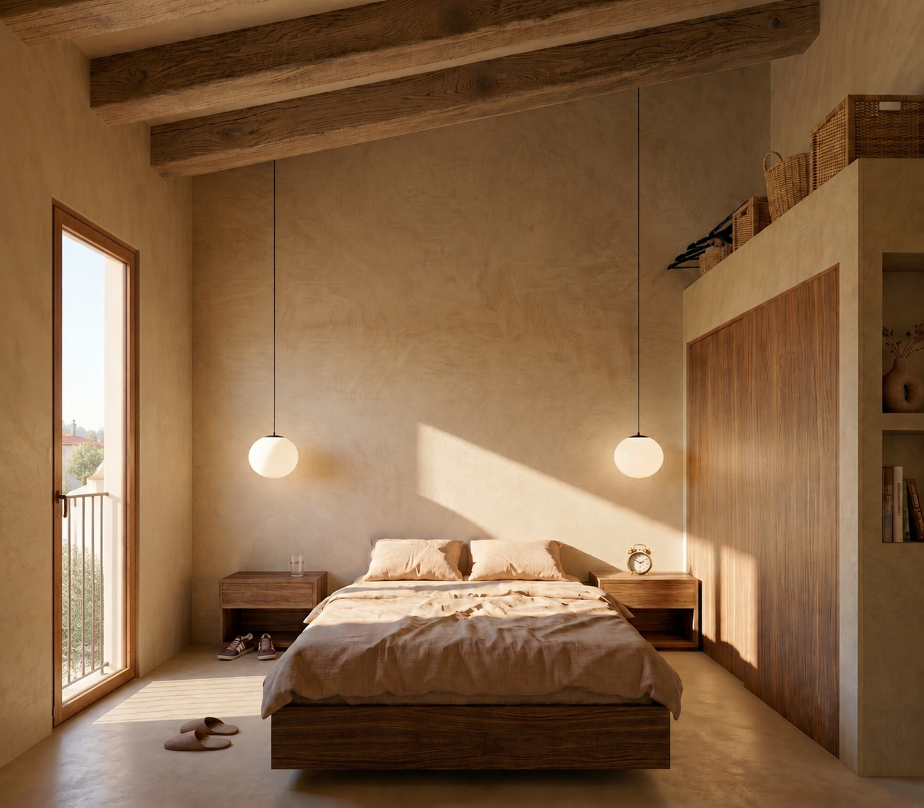 Dormitorio de vivienda mediterranea reformada en Mallorca