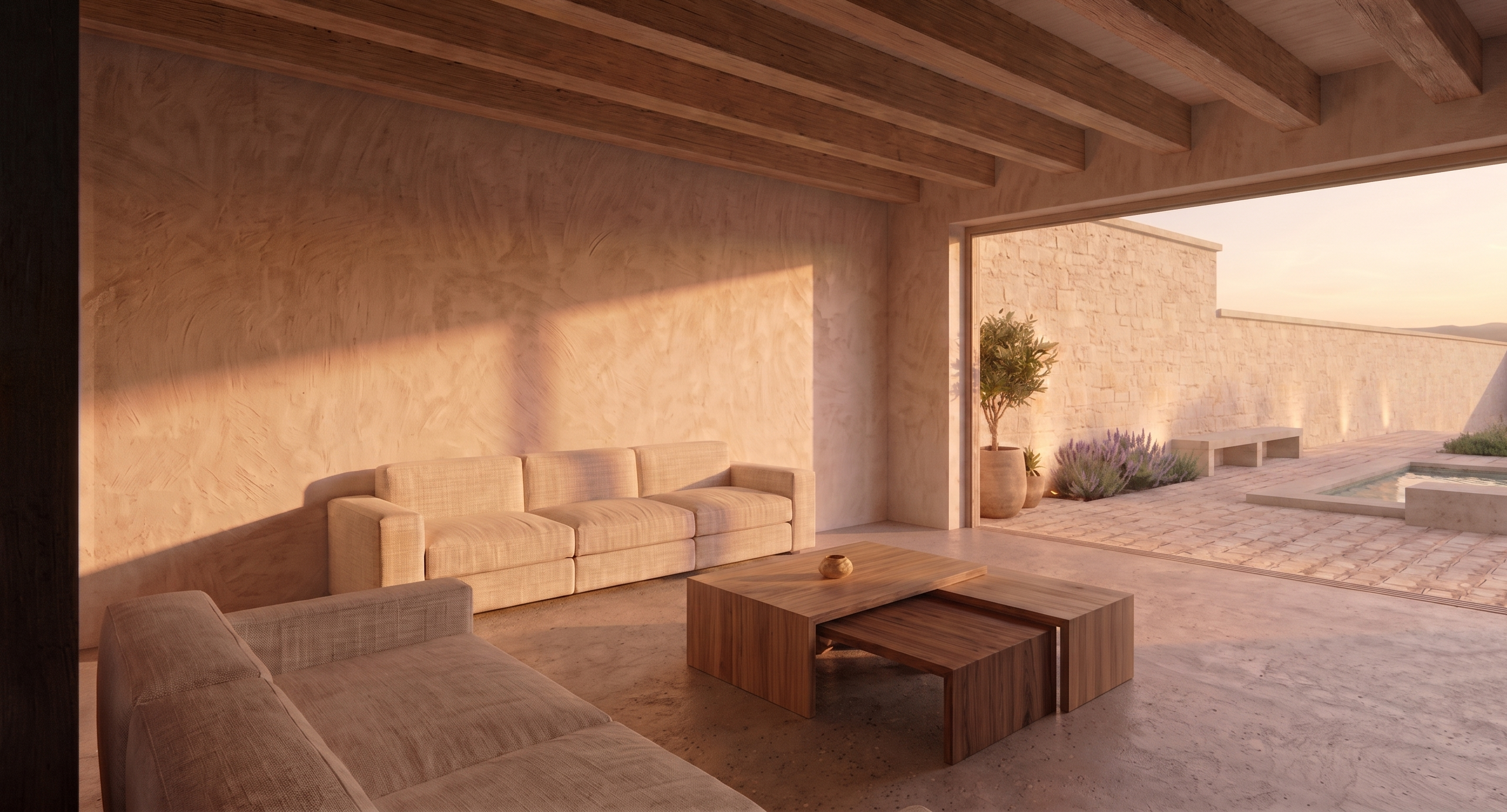 Patio con piscina de vivienda mediterranea en Mallorca